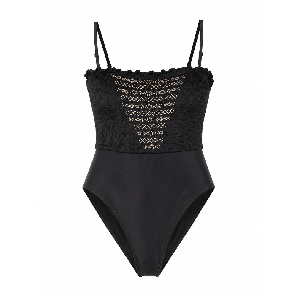 Aerie Black Smocked One Piece Swimsuit M